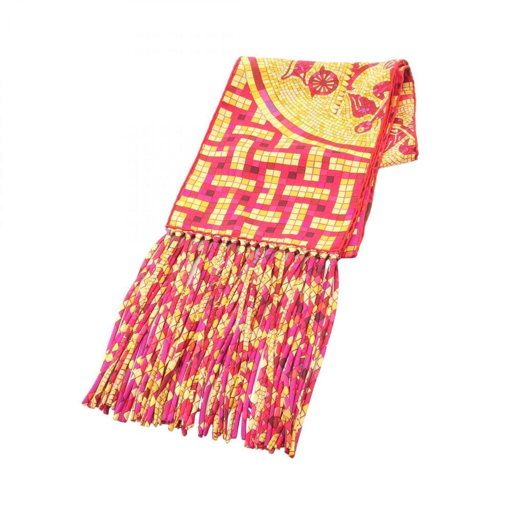 Hermes MOSAIQUE AU 24 Fringe Scarf - Silk Scarf/Muffler Women's Pink/Red/Mult...